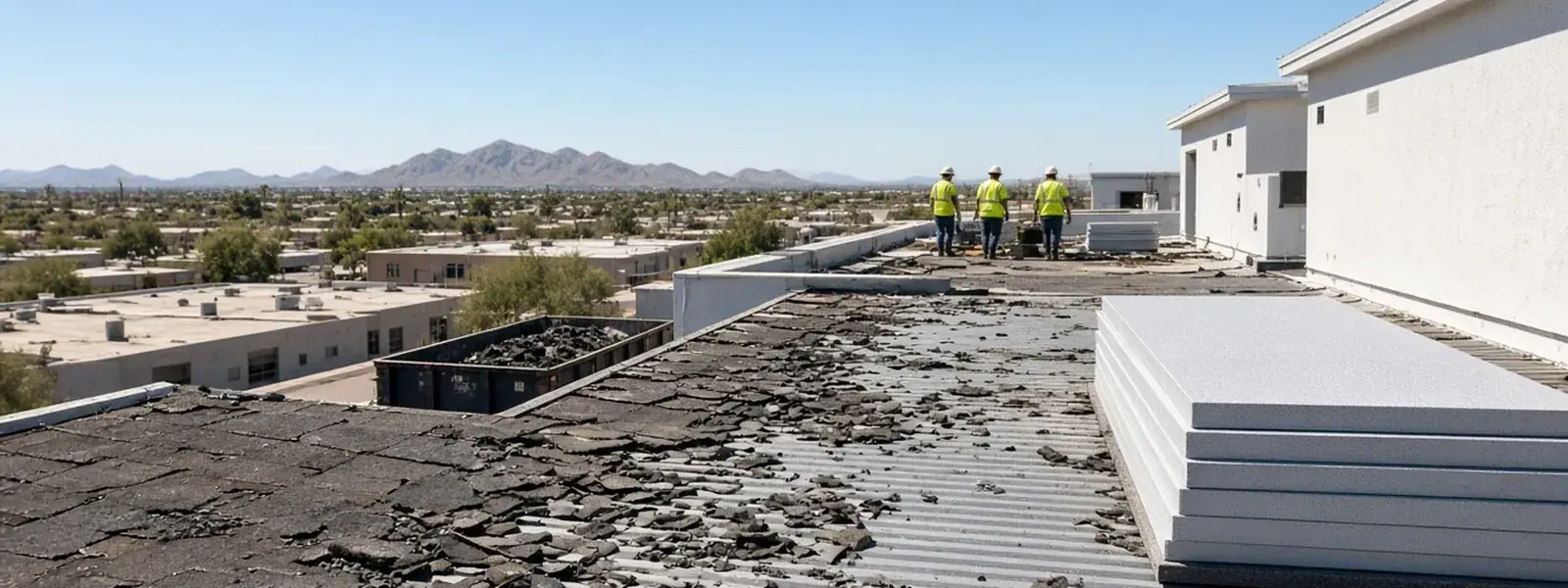 Commercial Roof Replacement being performed on a Scottsdale commercial roof