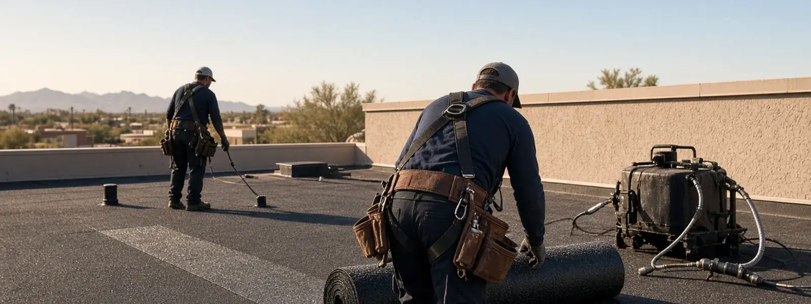 Modified Bitumen Roofing being performed on a Scottsdale commercial roof